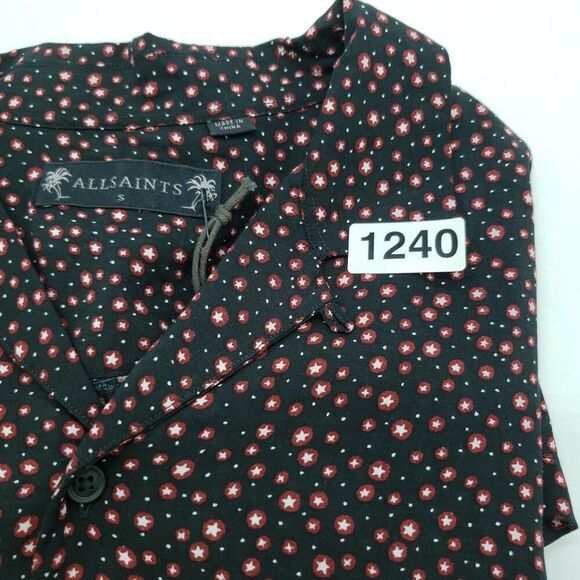AllSaints Shirt Mens Small Black Red Star Print Button Up Long Sleeve Viscose - Picture 12 of 12